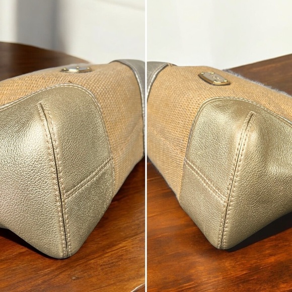 Michael Kors Straw & Metallic Gold Millbrook Leather Hobo Shoulder Bag - Picture 6 of 10